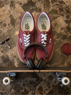 Vans Era Red Canvas Low-Top Sneakers Gum Sole with White Accents